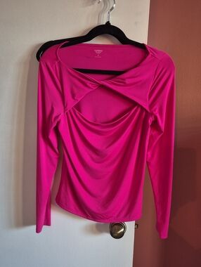 Express Hot Pink Long-Sleeve Twist-Detail Top